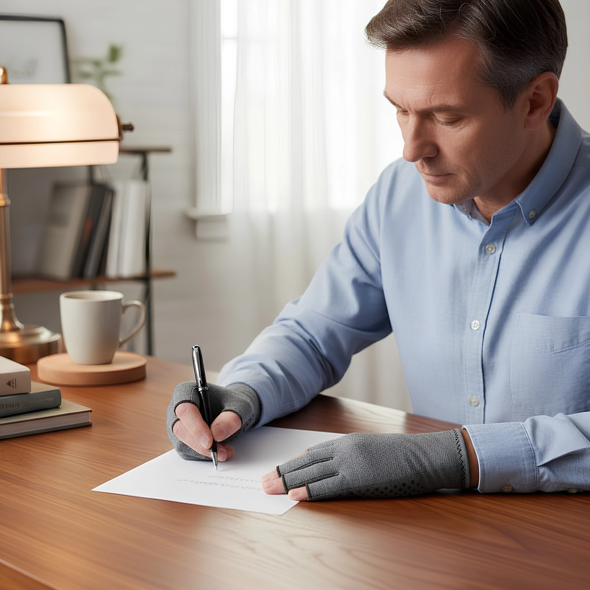 writitng-with-theglvoes-on man wearing the gloves writing with a pen