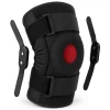 A black neoprene ACL knee brace with adjustable metal hinges on each side, designed for support and stability.