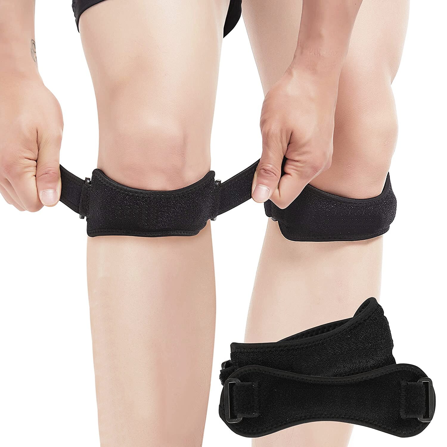2x Patella Tendon Knee Strap for Tendonitis, Running Hiking, Soccer, Basketball, Running, Jumpers Knee, Tennis, Volleyball & Squats
