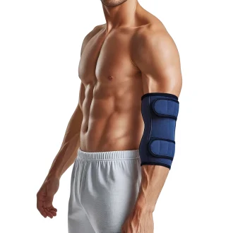 Adjustable navy elbow immobilizer splint brace with two velcro straps for joint support and injury recovery