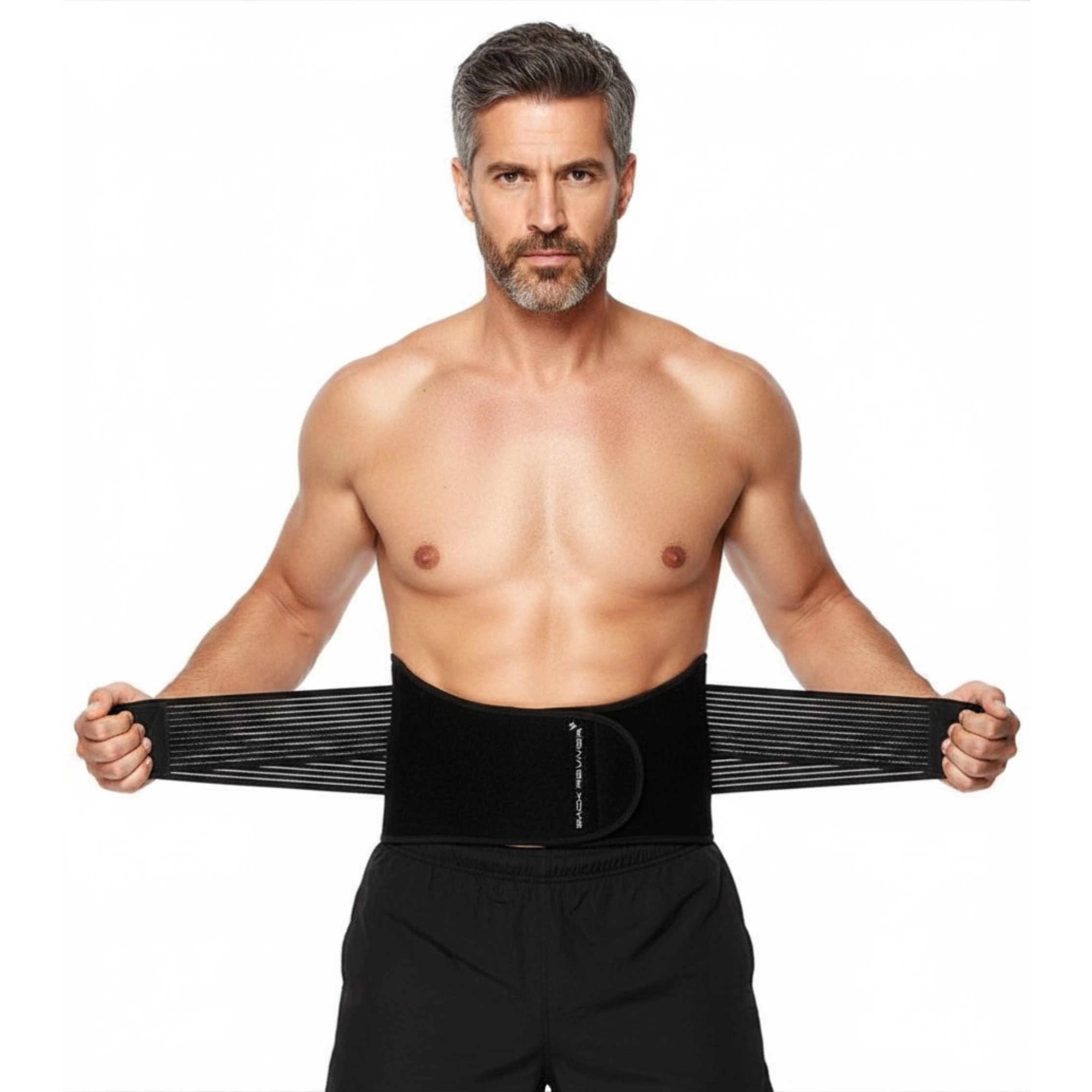 Man wearing BackReviver semi-rigid lower back support belt