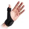 Front view of a thumb support splint designed for broken thumb stabilization, featuring a rigid yet padded structure for immobilization and comfort. Adjustable straps secure the splint around the wrist and thumb, with anatomical contouring to maintain proper alignment during healing. Breathable materials and reinforced edges ensure durability, while a neutral, low-profile design allows discreet wear for daily recovery.