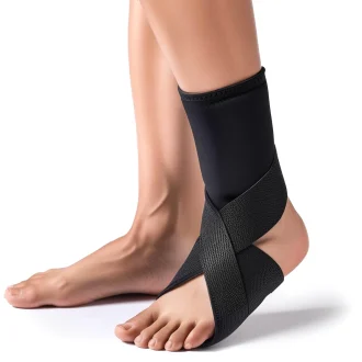 Men's and women's FootReviver Drop Foot Brace V2, black neoprene ankle support with adjustable straps, designed to stabilize and improve mobility for drop foot, displayed on a clean white background.